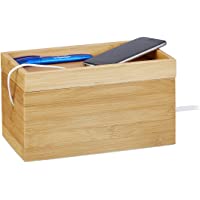 Relaxdays Organizador Cables- Bambú- Marrón- 14 x 25-5 x 14 cm